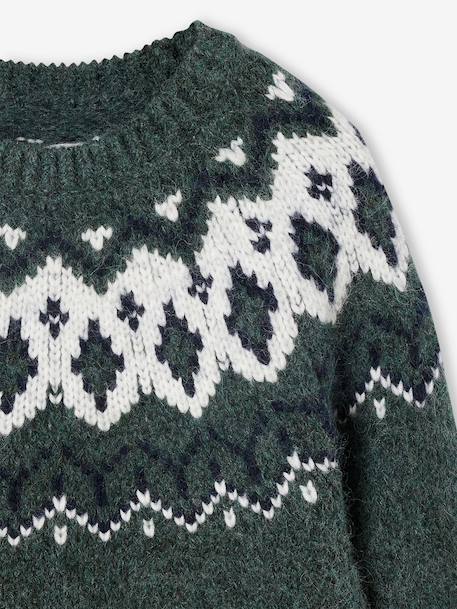 Pull jacquard garçon col rond bleu ardoise+vert - vertbaudet enfant 