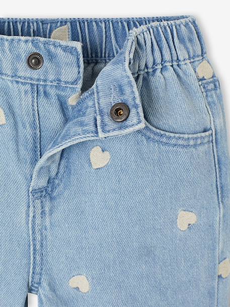 Wijde jeans met kleine geborduurde hartjes denimgrijs+double stone+stone - vertbaudet enfant 