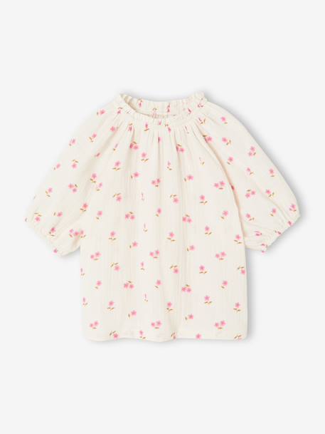 Blouse fille en gaze de coton écru+vanille+vert sauge - vertbaudet enfant 