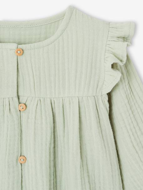 Babyblouse van katoengaas met ruches amandelgroen+ecru+oudroze - vertbaudet enfant 