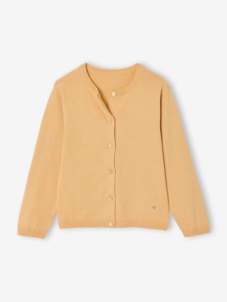 Meisjesvest Basics van fijn breisel antraciet+geel+gemêleerd beige+grijsblauw+marineblauw+pruim+rozenhout+smaragdgroen+vanille - vertbaudet enfant 