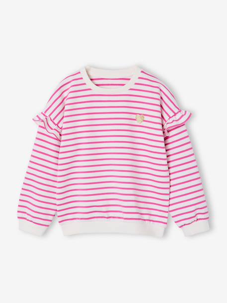 Sweat fille rayé manches à volants bleu pâle+marine+pivoine+vieux rose - vertbaudet enfant 