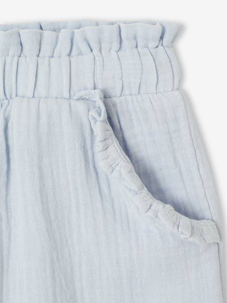 Short voor meisjes van katoengaas beige+bleekblauw+rozen+saliegroen - vertbaudet enfant 