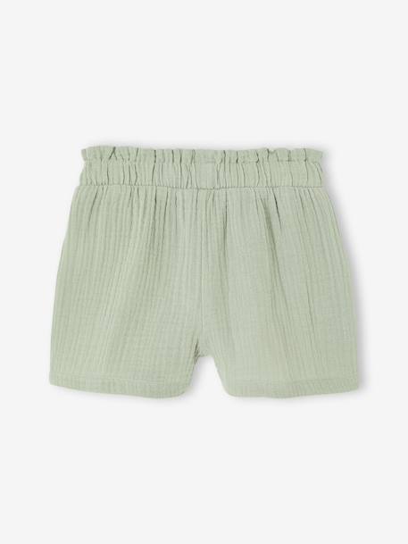 Short voor meisjes van katoengaas beige+bleekblauw+rozen+saliegroen - vertbaudet enfant 