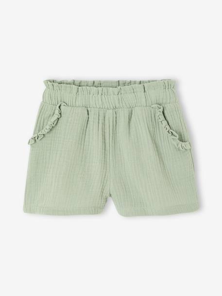Short fille taille en gaze de coton beige+bleu pâle+rose+vert sauge - vertbaudet enfant 