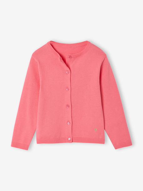 Meisjesvest Basics van fijn breisel antraciet+gemêleerd beige+grijsblauw+marineblauw+pruim+rozenhout+smaragdgroen+snoepjesroze+vanille - vertbaudet enfant 