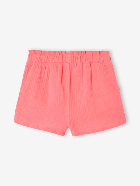Short voor meisjes van katoengaas beige+bleekblauw+rozen+saliegroen - vertbaudet enfant 