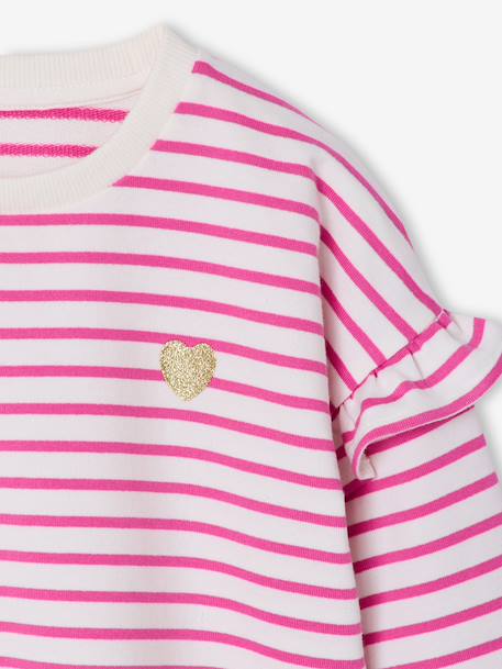 Sweat fille rayé manches à volants bleu pâle+marine+pivoine+vieux rose - vertbaudet enfant 