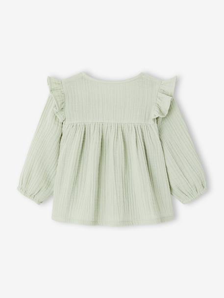 Babyblouse van katoengaas met ruches amandelgroen+ecru+oudroze - vertbaudet enfant 