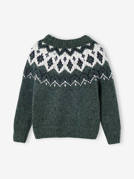Pull jacquard garçon col rond bleu ardoise+vert - vertbaudet enfant 