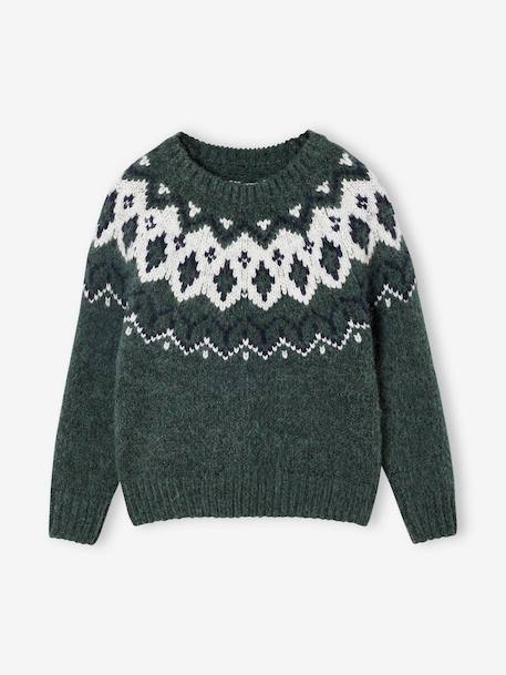 Pull jacquard garçon col rond bleu ardoise+vert - vertbaudet enfant 