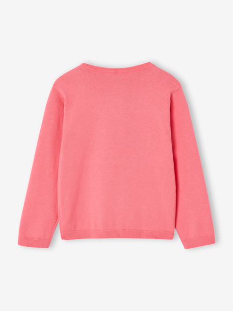 Meisjesvest Basics van fijn breisel antraciet+gemêleerd beige+grijsblauw+marineblauw+pruim+rozenhout+smaragdgroen+snoepjesroze+vanille - vertbaudet enfant 