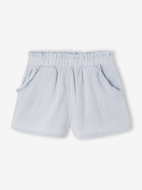 Short voor meisjes van katoengaas beige+bleekblauw+rozen+saliegroen - vertbaudet enfant 