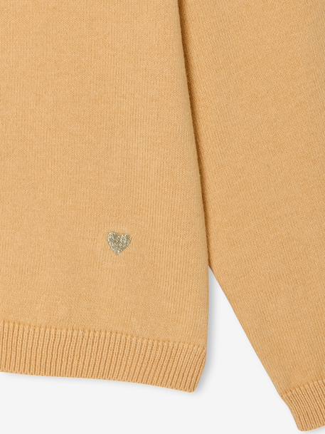 Meisjesvest Basics van fijn breisel antraciet+geel+gemêleerd beige+grijsblauw+marineblauw+pruim+rozenhout+smaragdgroen+vanille - vertbaudet enfant 