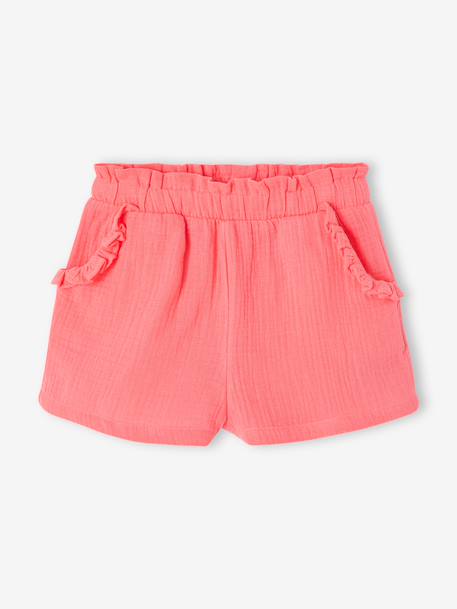 Short fille taille en gaze de coton beige+bleu pâle+rose+vert sauge - vertbaudet enfant 