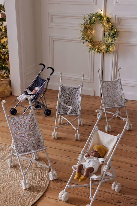 Rieten kinderwagen voor pop blauw+ecru+geel+groen+wit - vertbaudet enfant 