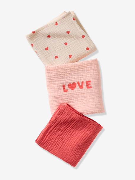 Set van 3 luiers van katoenen gaas Harten roze, bedrukt - vertbaudet enfant 