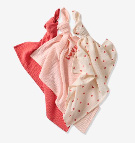Lot 3 langes en gaze de coton MON COEUR rose imprimé - vertbaudet enfant 