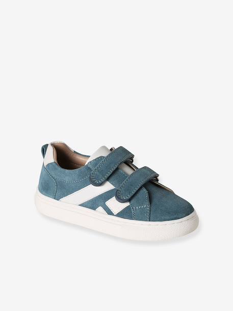 Baskets enfant cuir scratchs bleu jean+lot bleu+lot vert+marine - vertbaudet enfant 