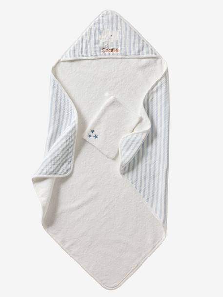 Cape de bain personnalisable + gant de toilette DANS LES NUAGES rayé bleu - vertbaudet enfant 