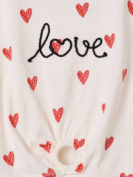 T-shirt voor meisjes met een sierlijke strikdetail blauw, gestreept+ecru+rood - vertbaudet enfant 