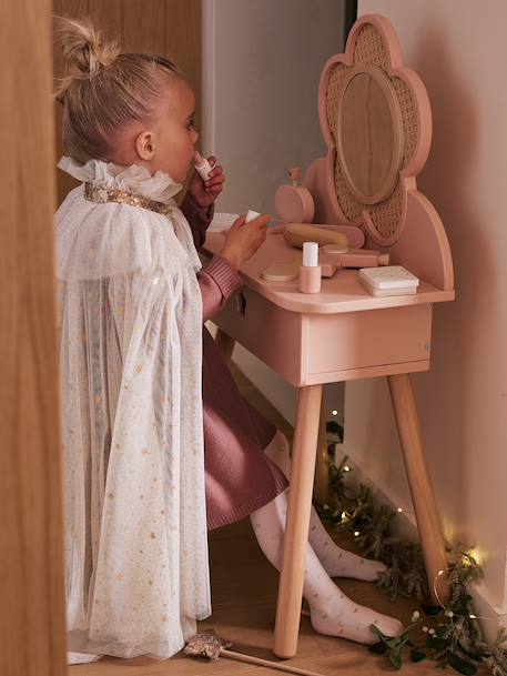 Coiffeuse cannage + accessoires en bois FSC® blanc+rose - vertbaudet enfant 
