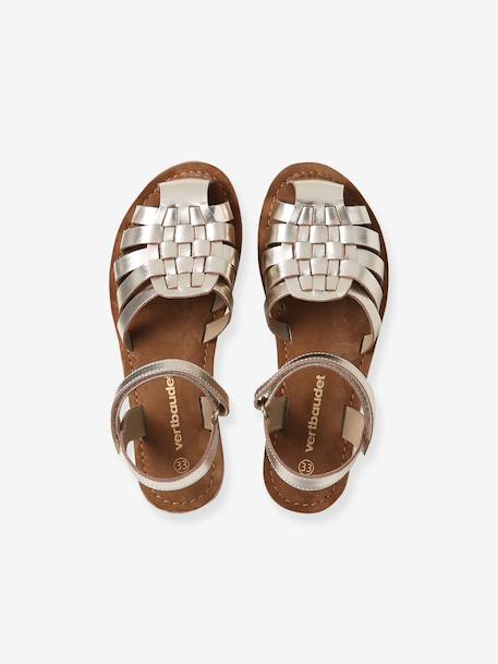 Sandales scratchées cuir enfant écru+or - vertbaudet enfant 