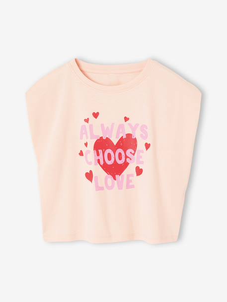 Fille-T-shirt, sous-pull-Tee-shirt fille cropped manches courtes épaulées
