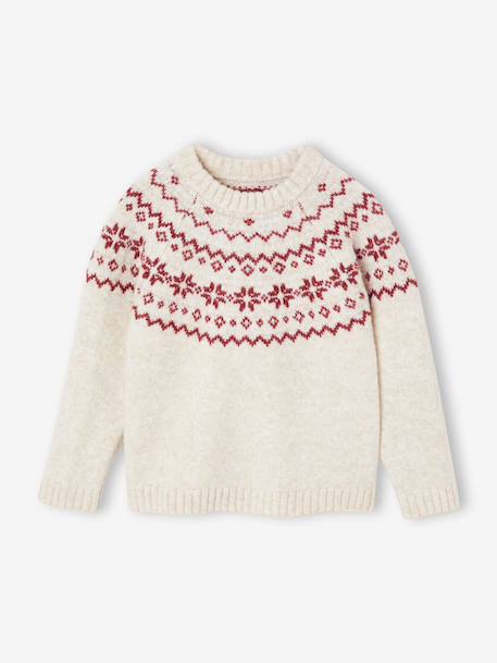 Pull jacquard enfant mixte noël capsule famille écru - vertbaudet enfant 