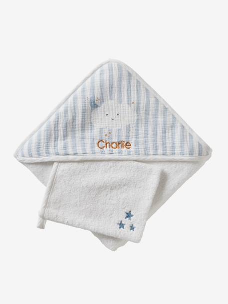 Cape de bain personnalisable + gant de toilette DANS LES NUAGES rayé bleu - vertbaudet enfant 