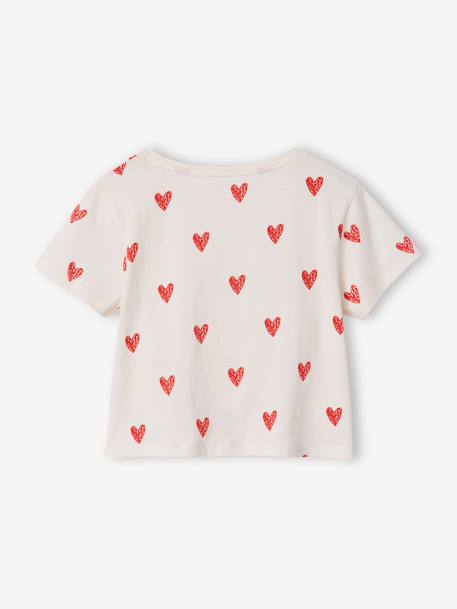 T-shirt voor meisjes met een sierlijke strikdetail blauw, gestreept+ecru+rood - vertbaudet enfant 