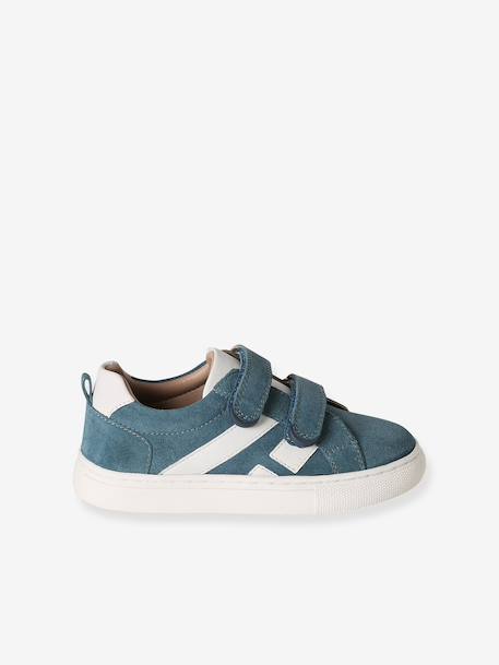 Baskets enfant cuir scratchs bleu jean+lot bleu+lot vert+marine - vertbaudet enfant 