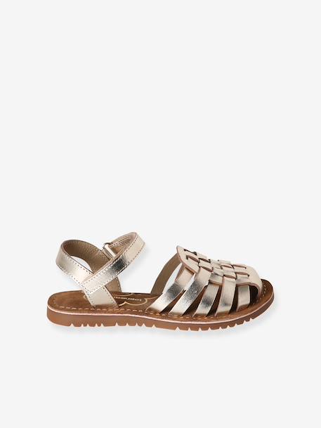 Sandales scratchées cuir enfant collection maternelle écru+or - vertbaudet enfant 