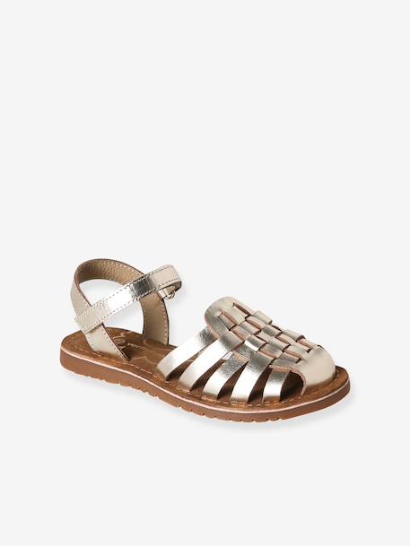 Sandales scratchées cuir enfant collection maternelle écru+or - vertbaudet enfant 