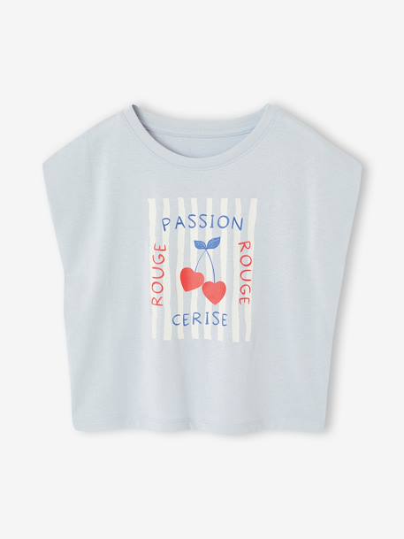 Tee-shirt fille cropped manches courtes épaulées bleu pâle+rose pâle - vertbaudet enfant 