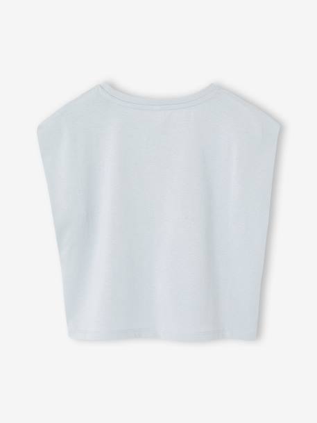 T-shirt voor meisjes, cropped, korte mouwen met schoudervulling bleekblauw+lichtroze - vertbaudet enfant 