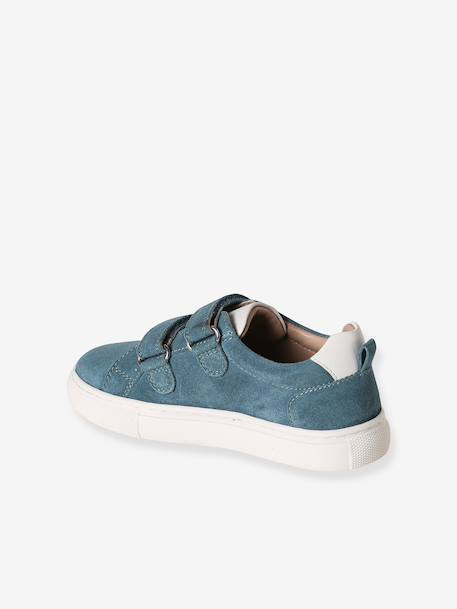 Leren sneakers met klittenband voor jongens kleutercollectie jeansblauw+marineblauw+veel blauw+veel groen - vertbaudet enfant 