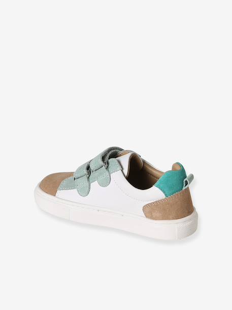 Baskets enfant cuir scratchs bleu jean+lot bleu+lot vert+marine - vertbaudet enfant 