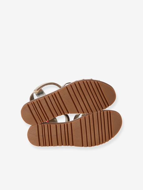 Sandales scratchées cuir enfant écru+or - vertbaudet enfant 