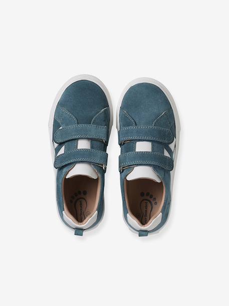 Baskets enfant cuir scratchs bleu jean+lot bleu+lot vert+marine - vertbaudet enfant 