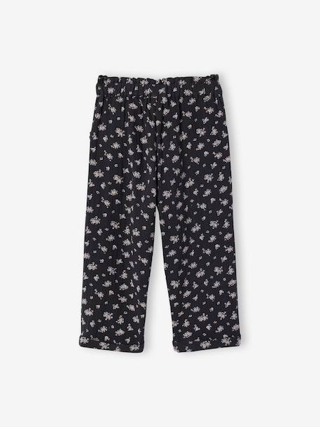 Driekwartsbroek voor meisjes met bloemenprint in katoengaas antraciet+blauw - vertbaudet enfant 