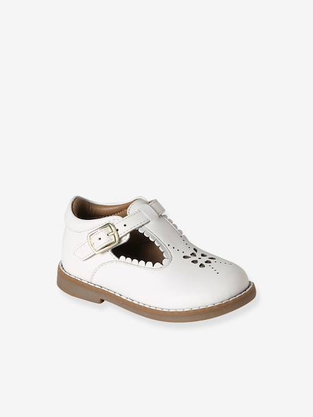 Salomé bébé cuir blanc+rose poudré - vertbaudet enfant 
