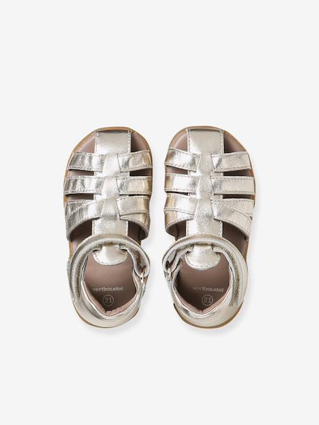 Leren baby meisjesschoenen voor de eerste stapjes goud+iriserend beige - vertbaudet enfant 