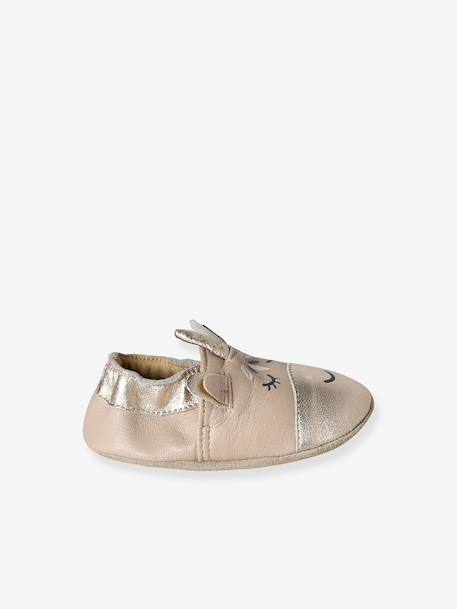 Baby sloffen van leer met elastiek goudbeige - vertbaudet enfant 