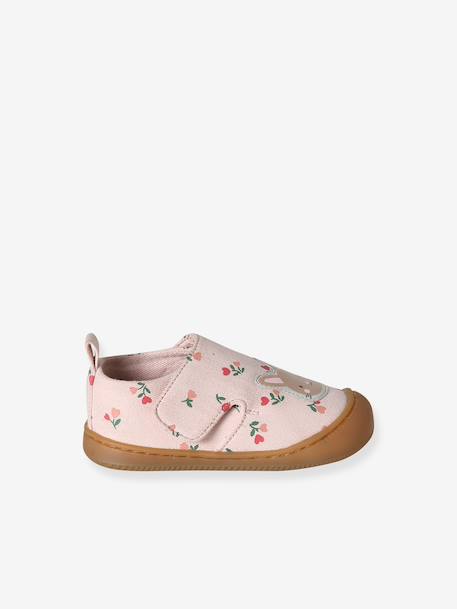 Chaussons bébé toile scratch blanc imprimé+bleu chambray+rose imprimé - vertbaudet enfant 