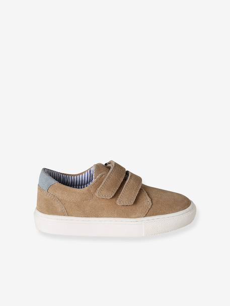 Derbies garçon cuir à scratchs beige+marine+MARRON MOYEN UNI - vertbaudet enfant 