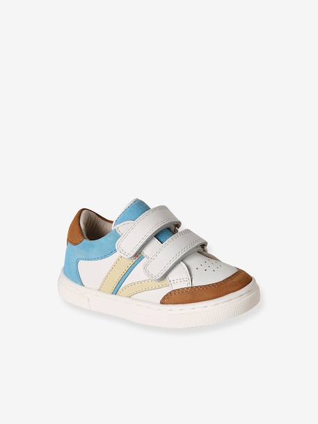 Baskets bébé cuir à scratchs lot bleu - vertbaudet enfant 