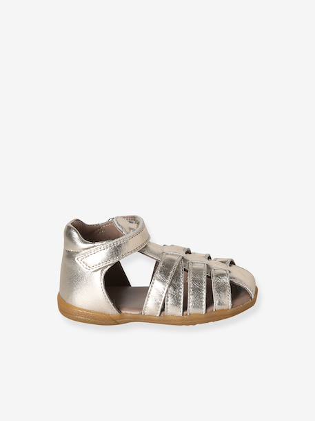 Leren baby meisjesschoenen voor de eerste stapjes goud+iriserend beige - vertbaudet enfant 