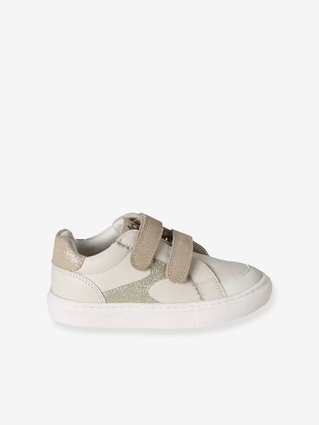 Baskets enfant fille cuir à scratchs blanc imprimé+écru+marine - vertbaudet enfant 