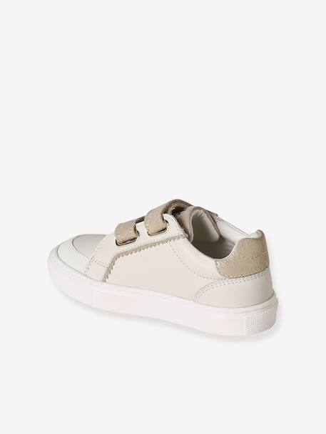 Baskets enfant fille cuir à scratchs blanc imprimé+écru+marine - vertbaudet enfant 